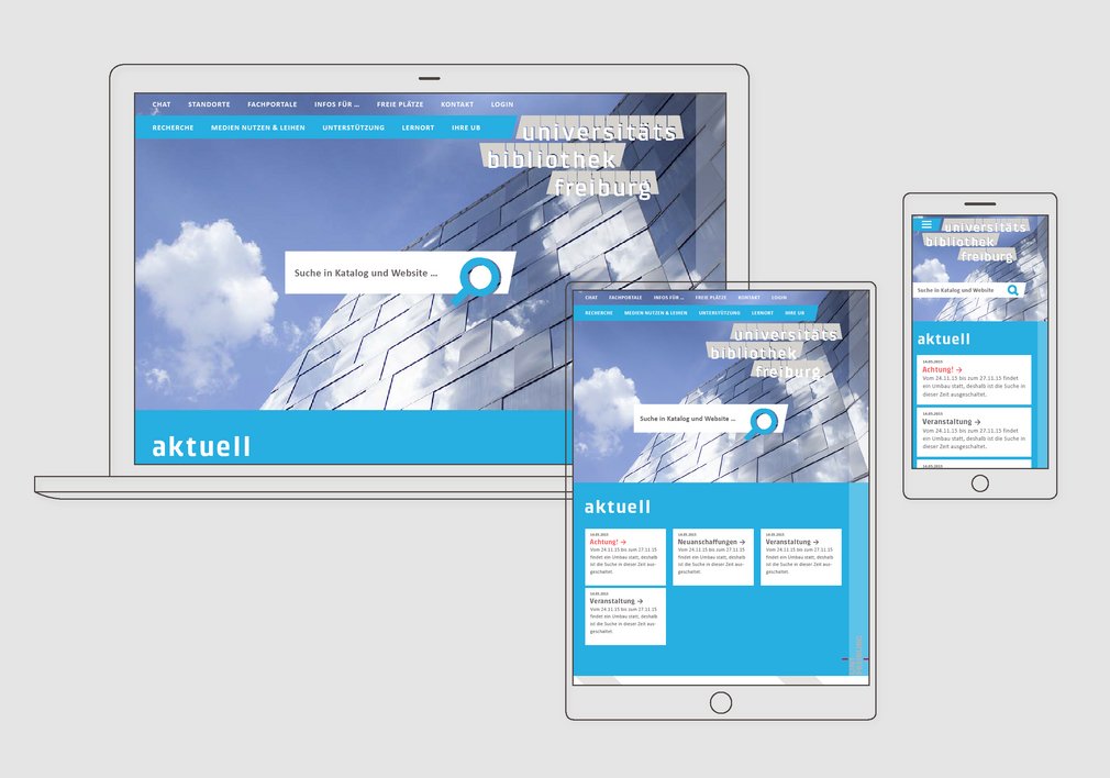 Homepage der Universitätsbibliothek, responsive Design.