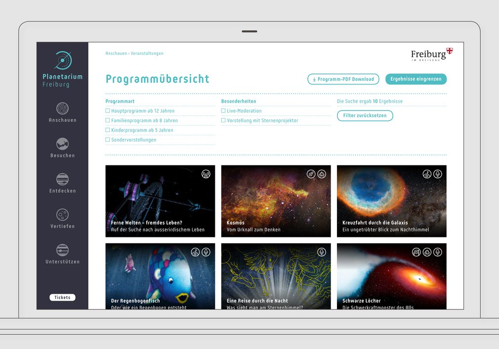 Gute Orientierung durch übersichtliche Gestaltung der Programmseite
